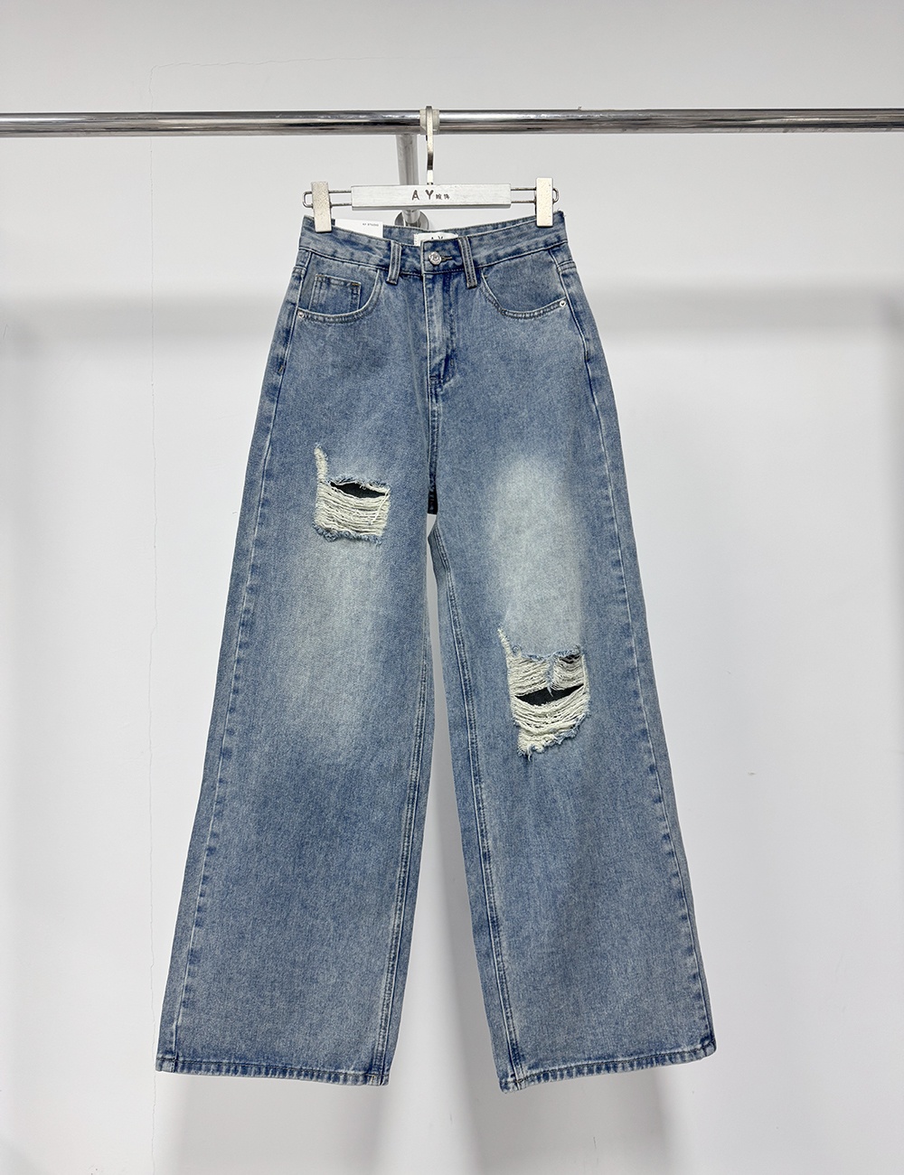 Wide leg washed straight pants loose mopping jeans