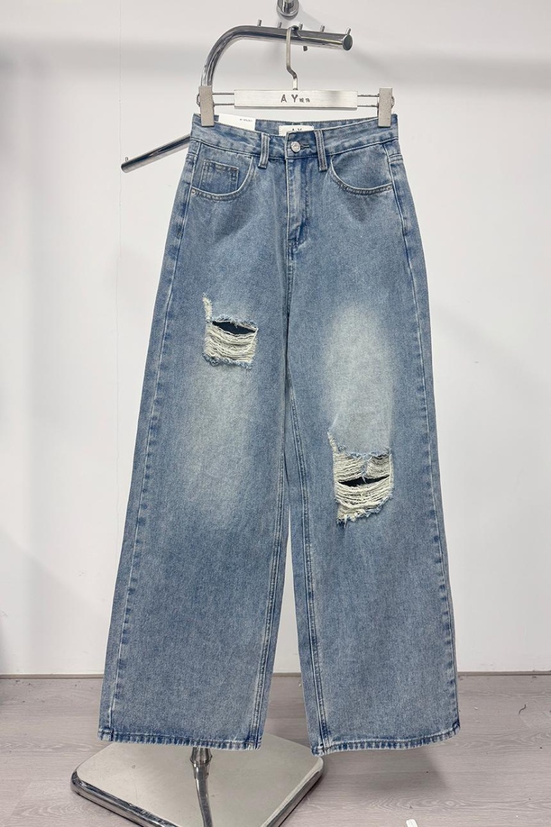 Wide leg washed straight pants loose mopping jeans