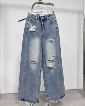 Wide leg burr washed jeans mopping straight pants