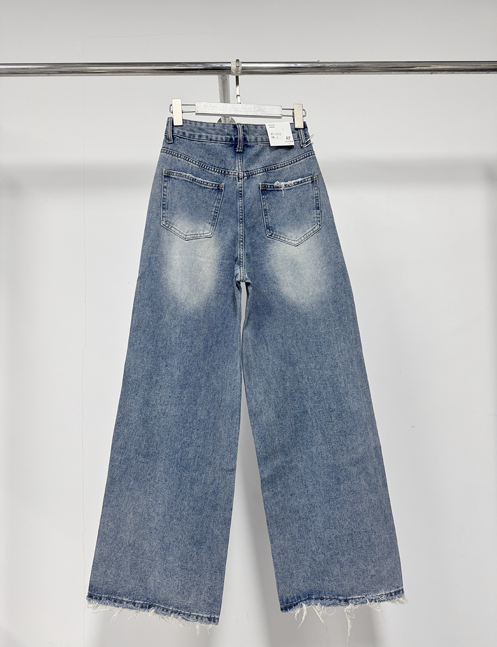 Wide leg burr washed jeans mopping straight pants