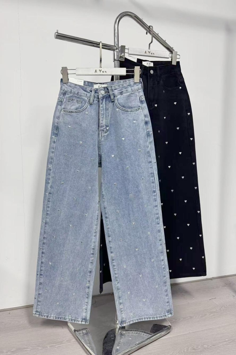 Sequins straight loose jeans heart rhinestone long pants