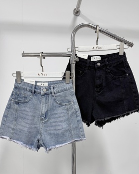 Splice spring and summer high waist burr short jeans