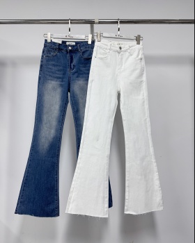 Denim simple long pants high waist spring flare pants