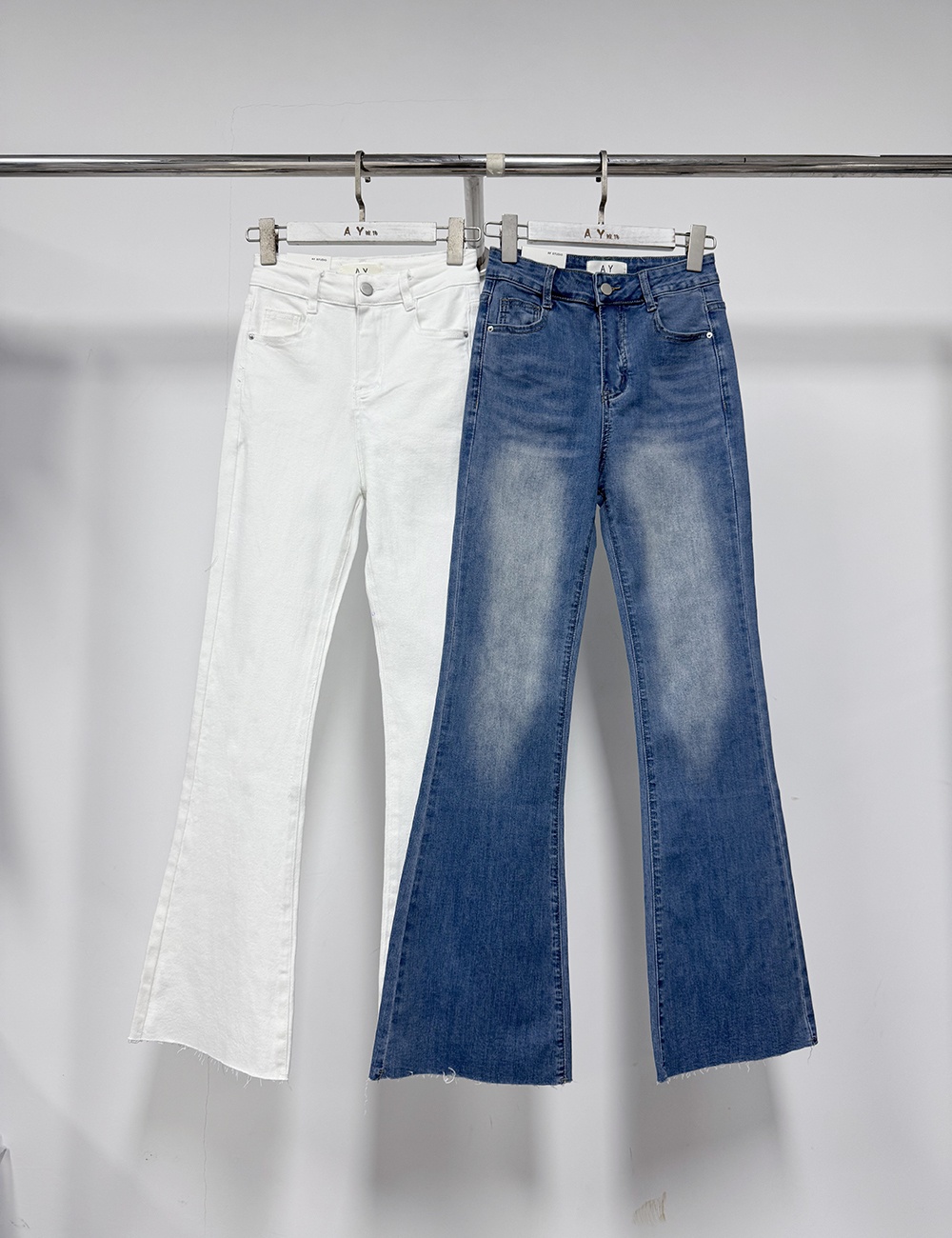 Denim simple long pants high waist spring flare pants