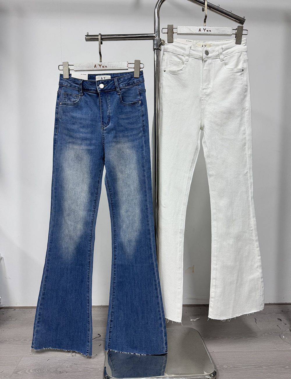 Denim simple long pants high waist spring flare pants