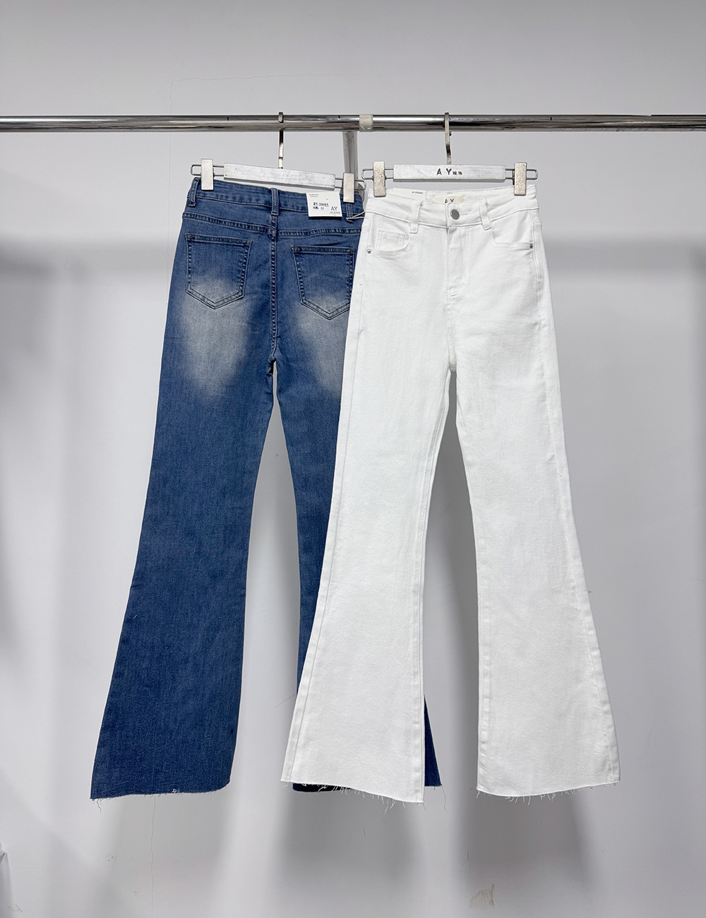 Denim simple long pants high waist spring flare pants