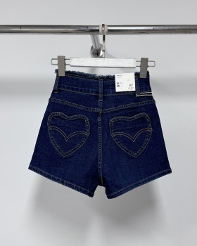 Elasticity double buckle spring and summer short jeans