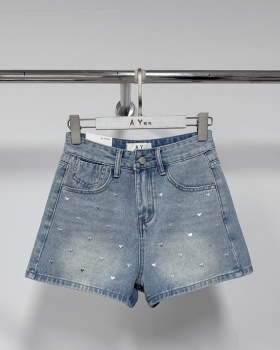 Rhinestone Korean style spring and summer short jeans