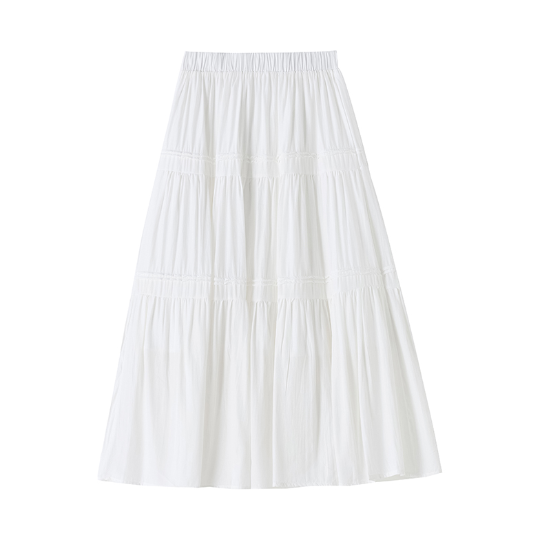 Long slim A-line white splice spring all-match skirt