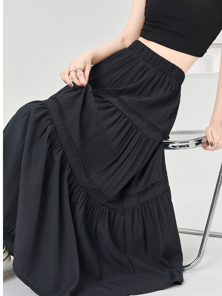 Long slim A-line white splice spring all-match skirt