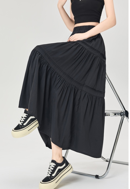 Long slim A-line white splice spring all-match skirt