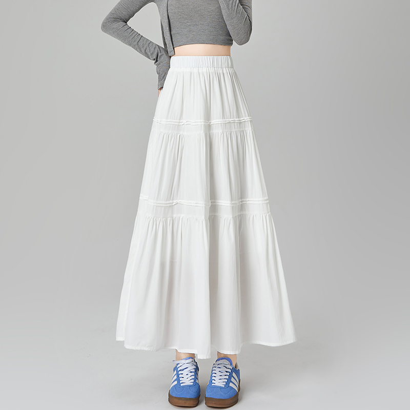 Long slim A-line white splice spring all-match skirt