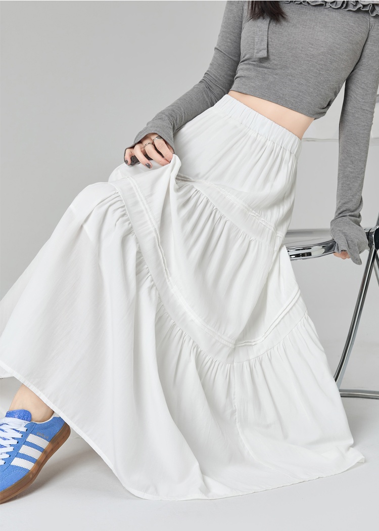 Long slim A-line white splice spring all-match skirt