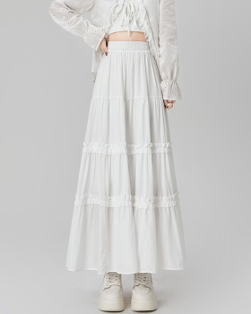 Sweet cake long skirt white wood ear skirt for women