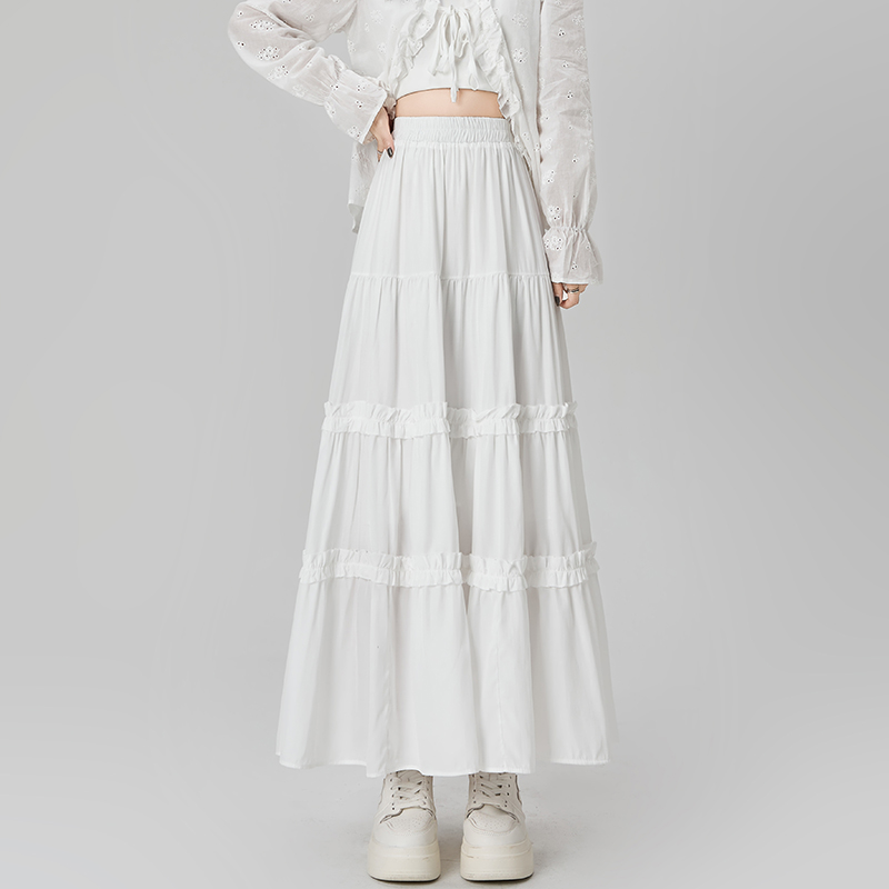 Sweet cake long skirt white wood ear skirt for women