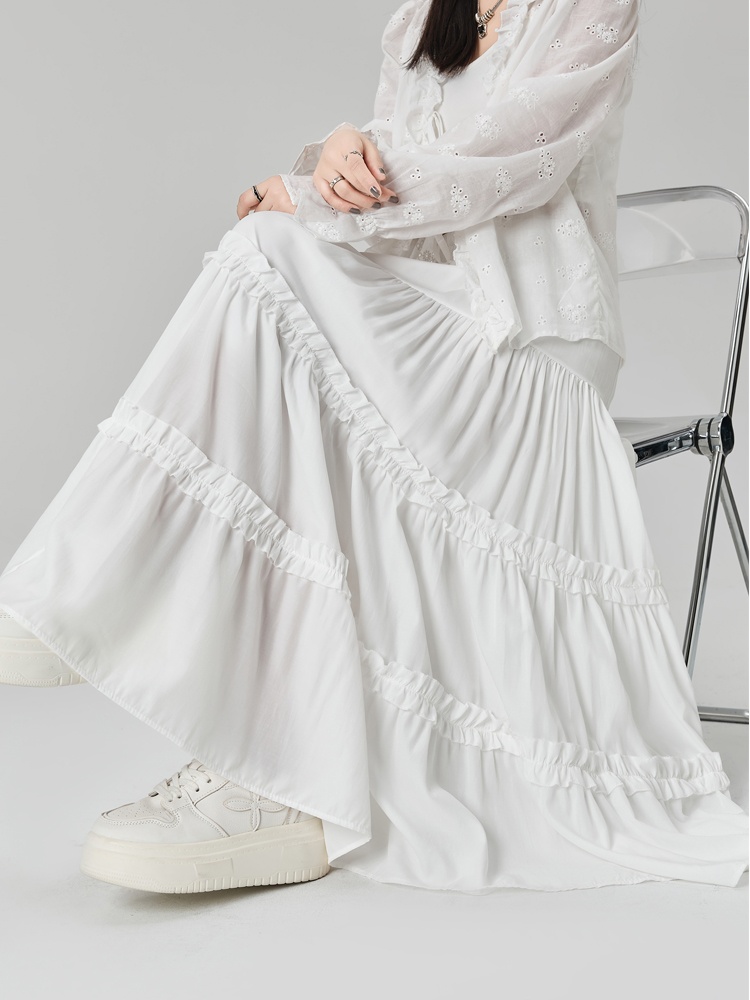 Sweet cake long skirt white wood ear skirt for women