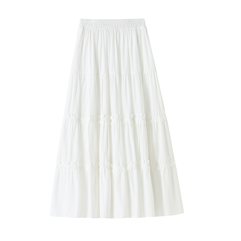 Sweet cake long skirt white wood ear skirt for women