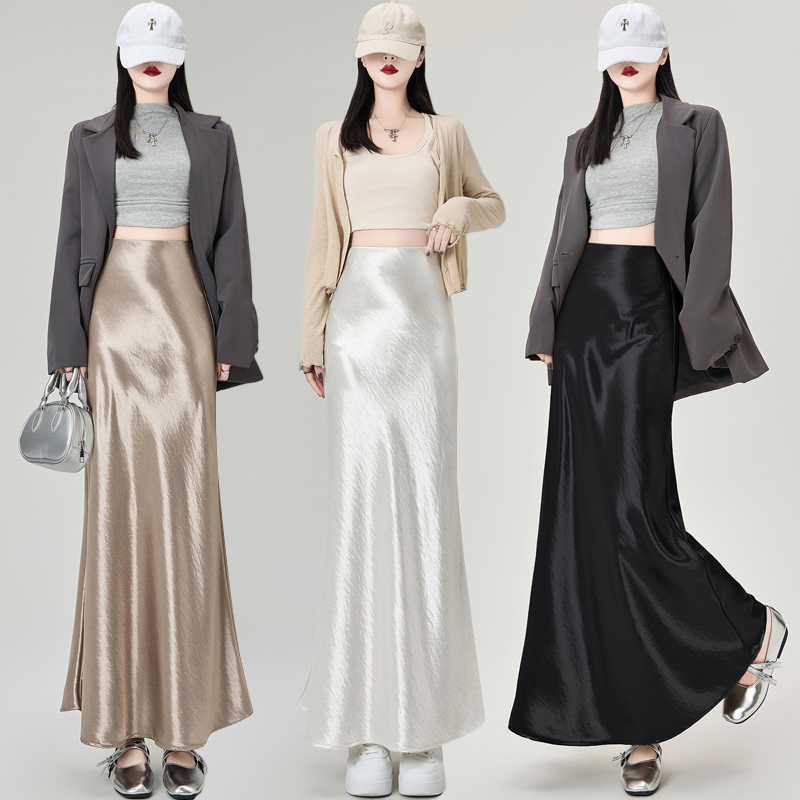 High waist drape long dress package hip skirt for women