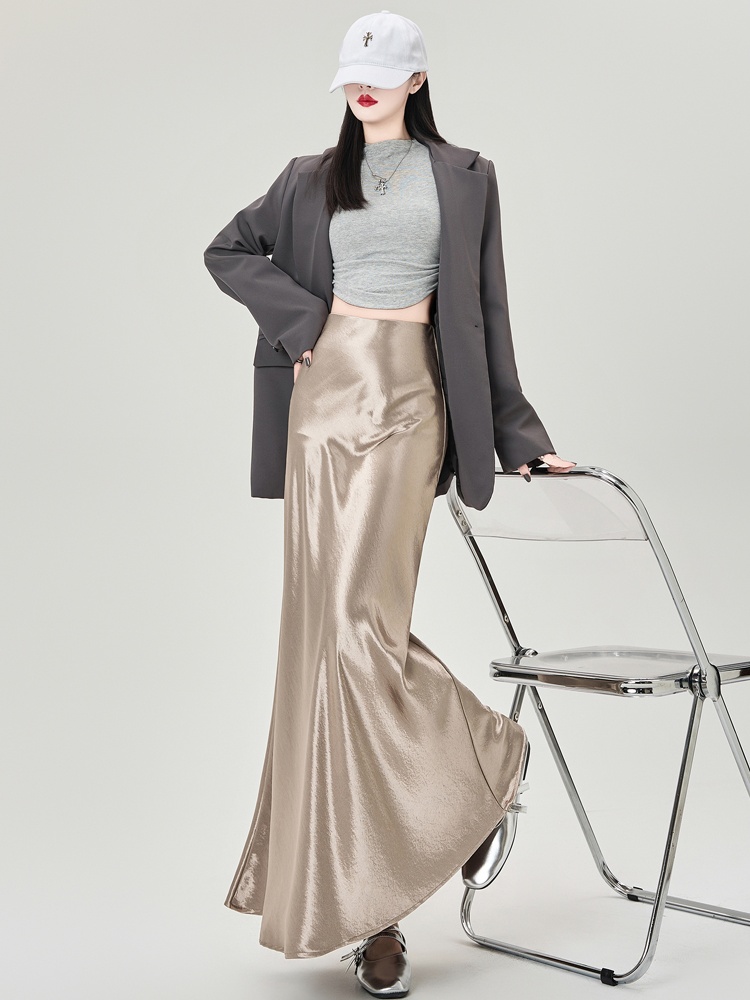 High waist drape long dress package hip skirt for women