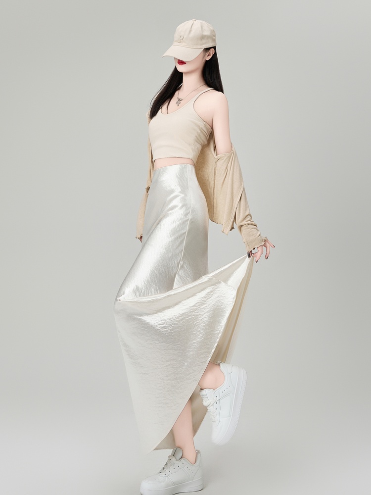 High waist drape long dress package hip skirt for women