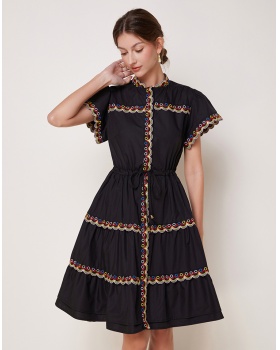 France style embroidery colors retro slim dress