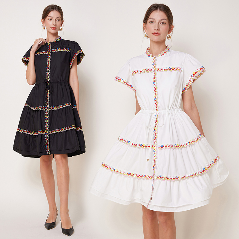 France style embroidery colors retro slim dress