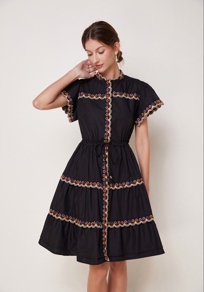 France style embroidery colors retro slim dress