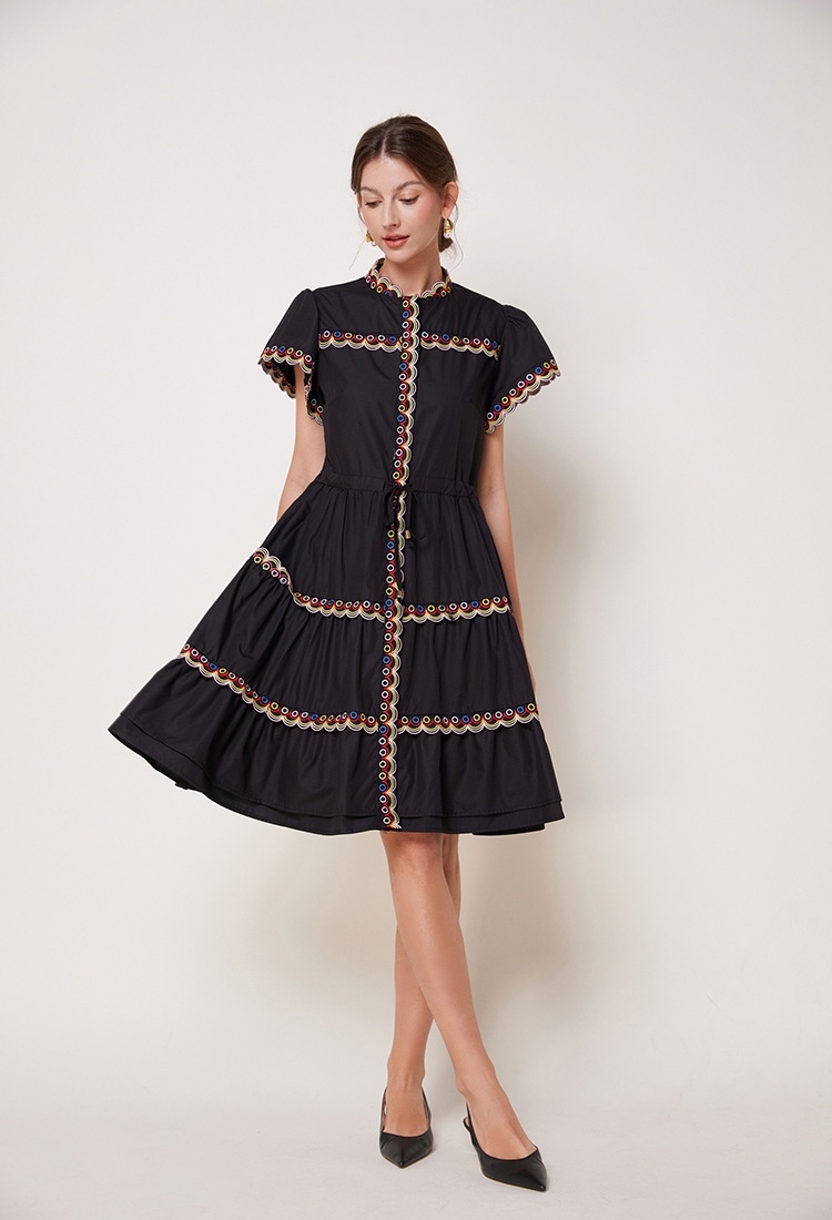 France style embroidery colors retro slim dress