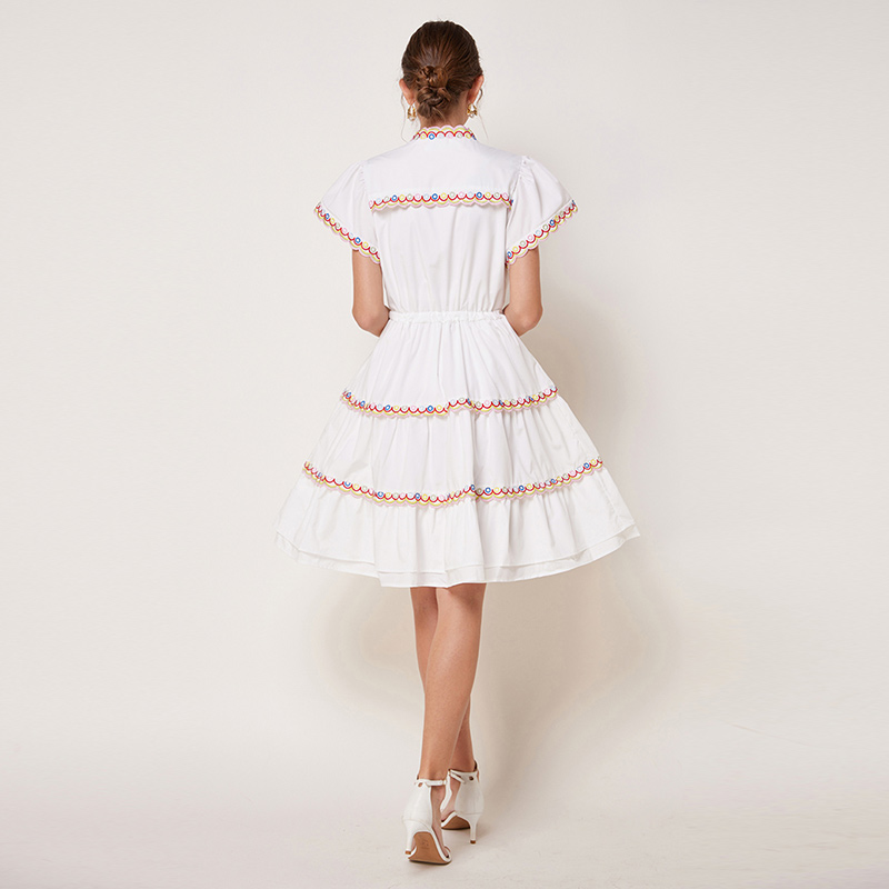 France style embroidery colors retro slim dress