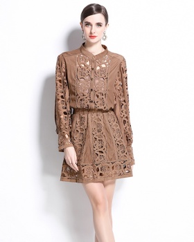 Temperament long sleeve retro short skirt 2pcs set