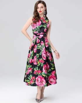 High waist stereoscopic A-line pinched waist dress