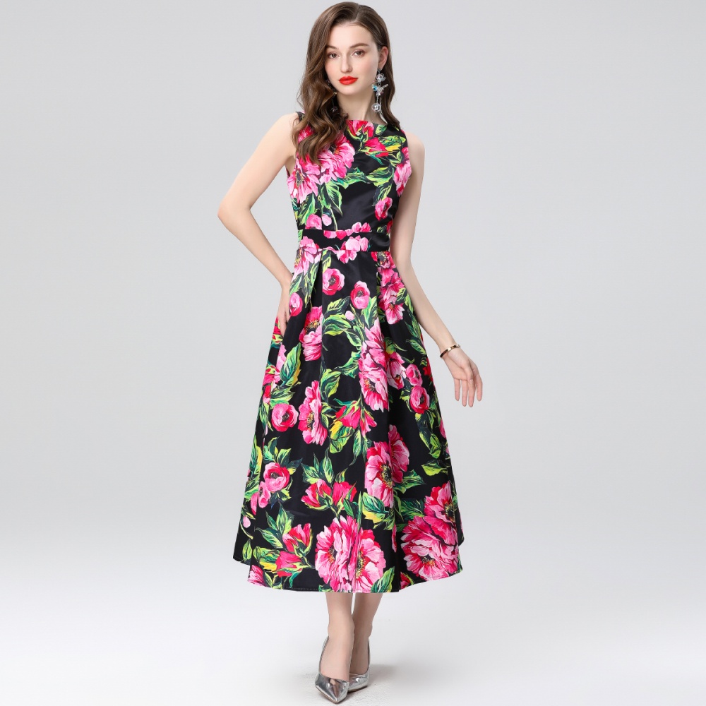 High waist stereoscopic A-line pinched waist dress