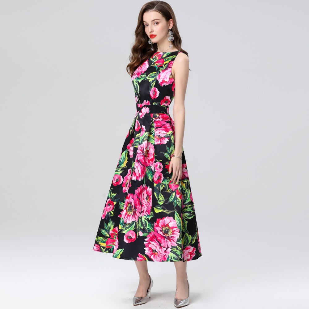 High waist stereoscopic A-line pinched waist dress