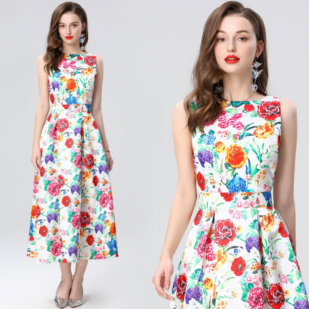 Stereoscopic high waist clipping A-line dress