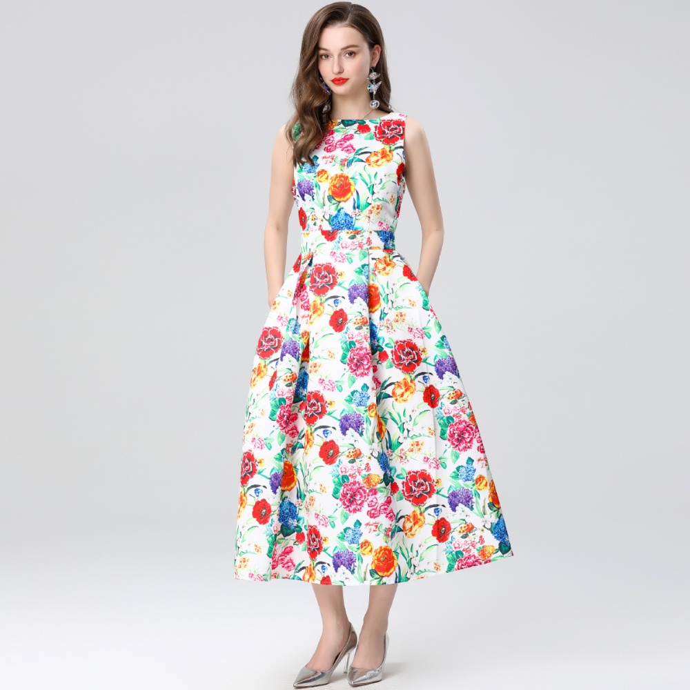 Stereoscopic high waist clipping A-line dress