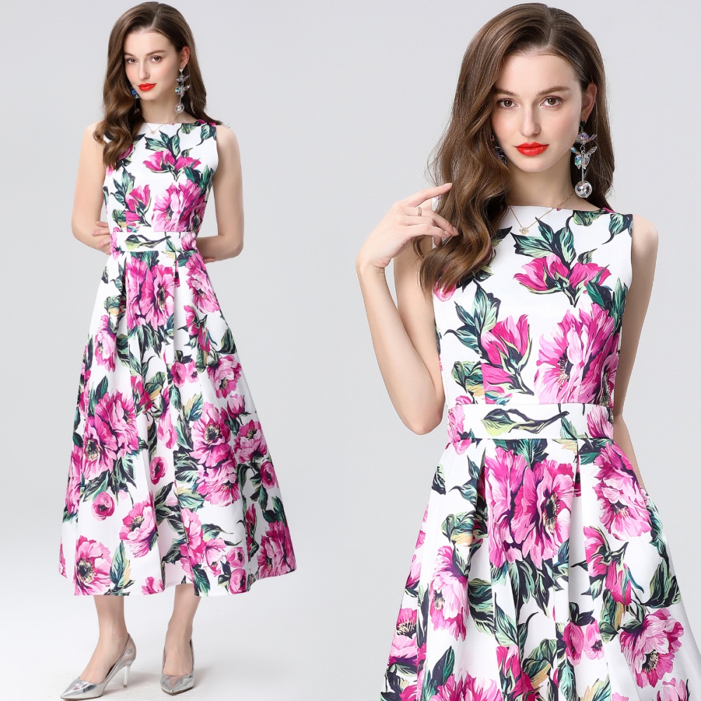 Clipping high waist pinched waist A-line stereoscopic dress