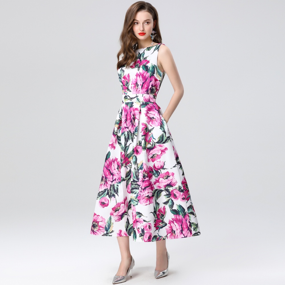 Clipping high waist pinched waist A-line stereoscopic dress