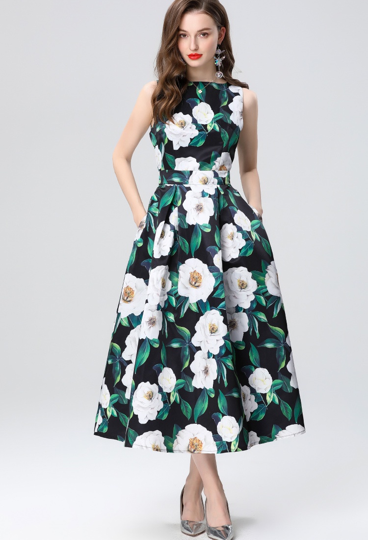 High waist clipping pinched waist sleeveless dress