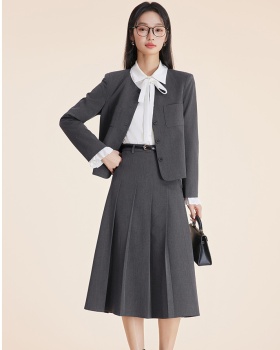 Overalls skirt navy-blue business suit 3pcs set