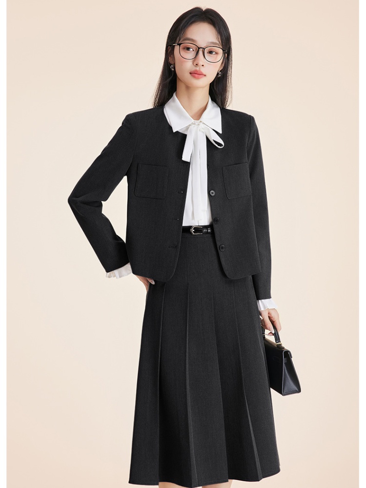 Overalls skirt navy-blue business suit 3pcs set