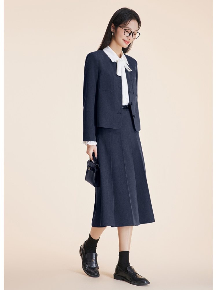 Overalls skirt navy-blue business suit 3pcs set