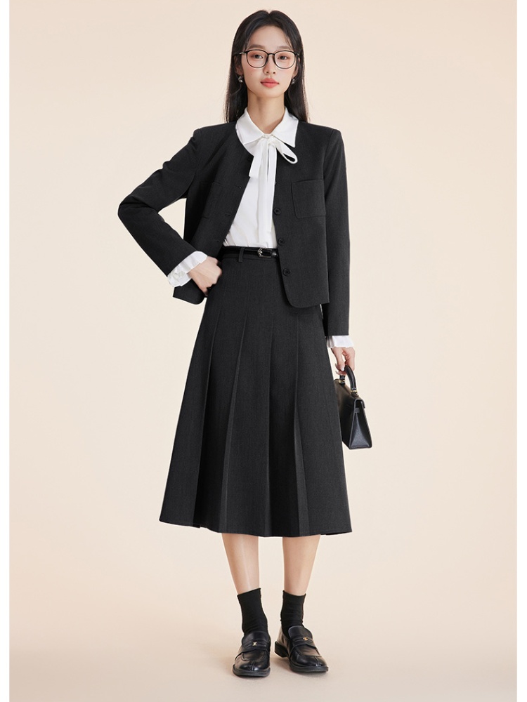 Overalls skirt navy-blue business suit 3pcs set