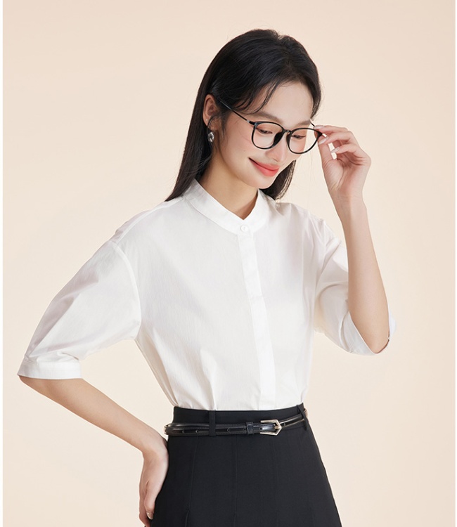 Cotton short sleeve tops white profession shirt for women