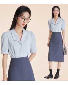 Summer chiffon skirt swallow collar shirt 2pcs set