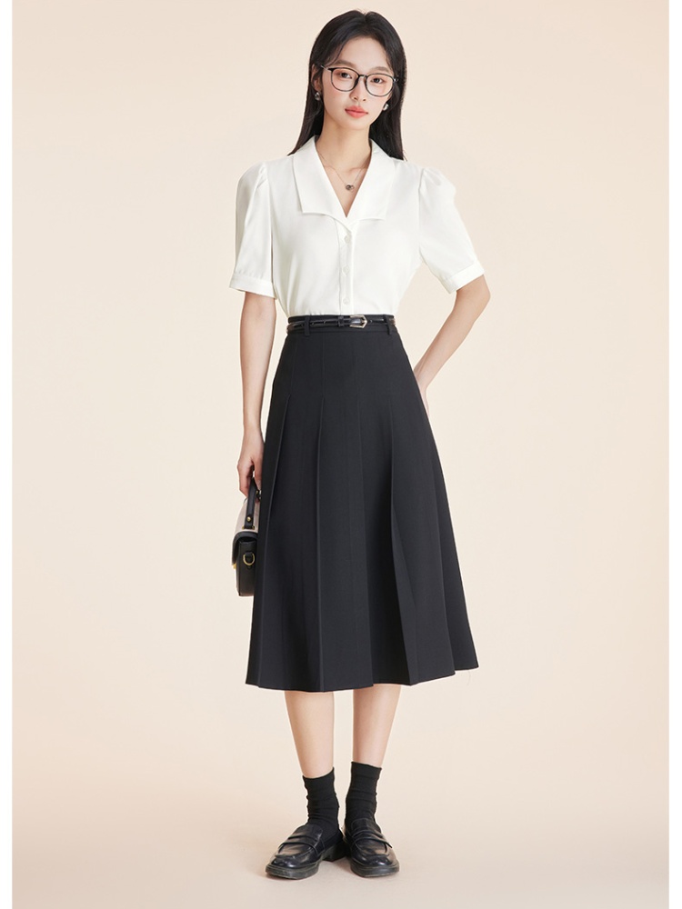 Summer chiffon skirt swallow collar shirt 2pcs set