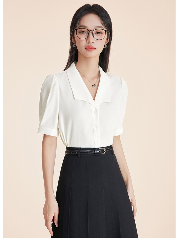 Summer chiffon skirt swallow collar shirt 2pcs set