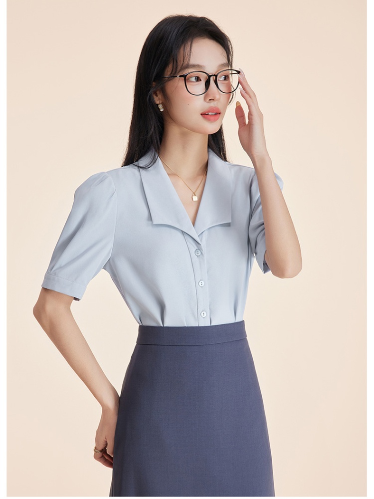 Summer chiffon skirt swallow collar shirt 2pcs set