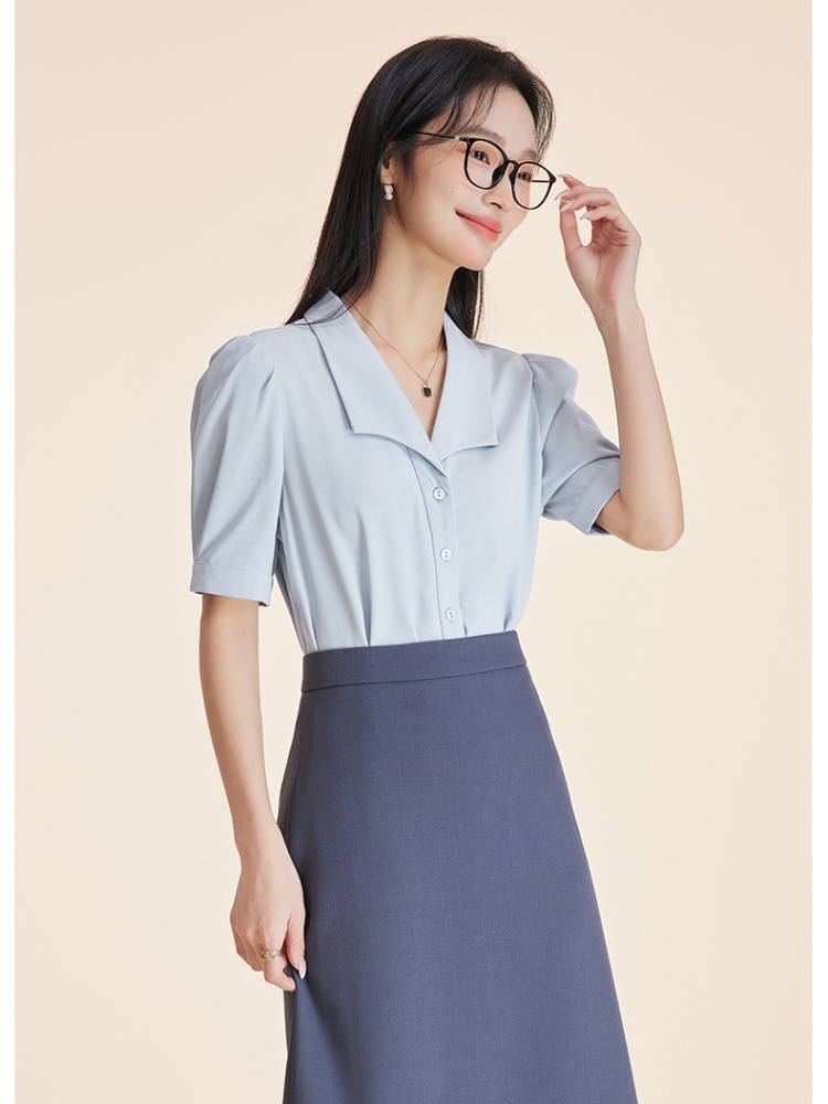 Summer chiffon skirt swallow collar shirt 2pcs set