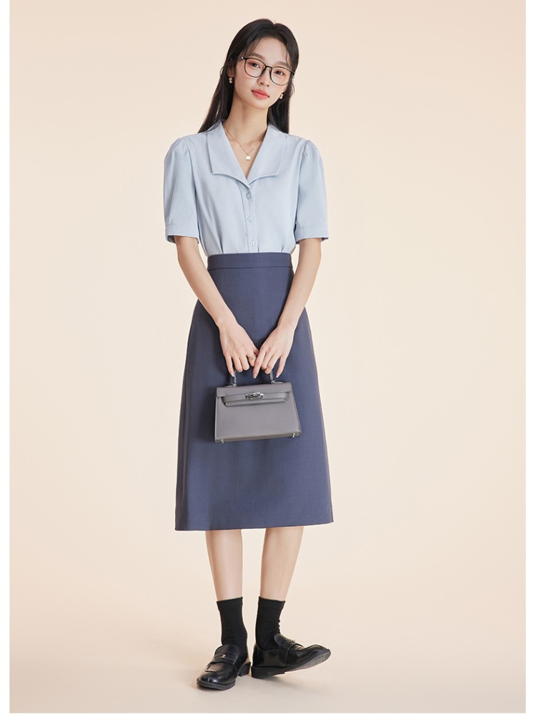 Summer chiffon skirt swallow collar shirt 2pcs set