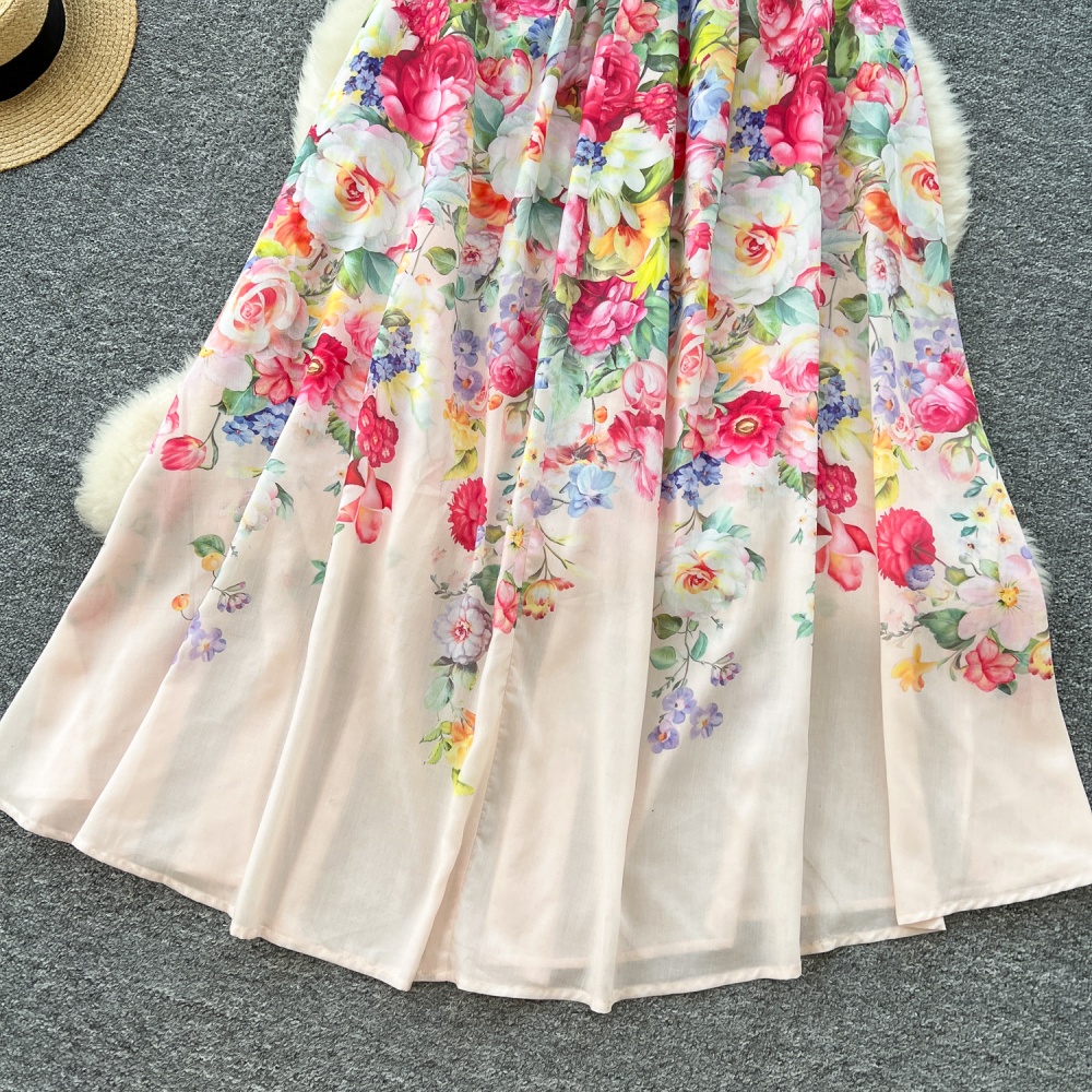 Printing V-neck spring dress temperament slim long dress